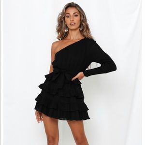 Hello Molly Black one sleeve ruffle dress